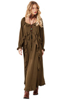 Vestido Longo Decote A Ombro Verde Musgo Yacamim C27