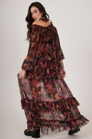 Saia Longa De Tule Preta Estampa Cashmere Yacamim A20