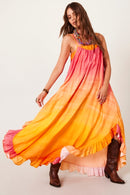 Vestido Midi De Alcinhas Rosa E Laranja Degradê Yacamim D16