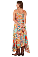 Vestido Midi Godê Com Alças Estampa Geométrica Yacamim C3