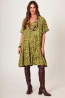 Vestido Curto Decote Em V Verde Yacamim C23