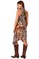 Vestido Curto De Malha Marrom Estampa Digital De Batik Yacamim E29