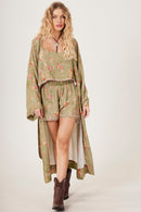 Conjunto Cropped E Shorts Verde Oliva Estampado Yacamim A17