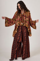 Calça Saruel Pantalona Marrom Estampado Yacamim I9