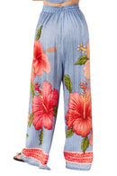 Calça Pantalona Azul Estampa Floral Yacamim A34