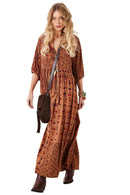 Vestido Longo Estampado Marrom patchwork Yacamim E2