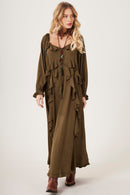 Vestido Longo Decote A Ombro Verde Musgo Yacamim C27