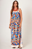 Vestido Longo Com Alças De Amarrar Estampa Geométrica Yacamim C20