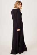 Vestido Longo Com Mangas Justas Preto Yacamim D6