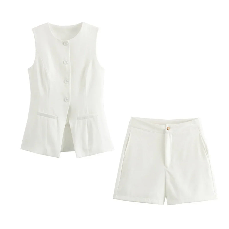 Conjunto Alfaiataria Feminino Short e Blusa - Manuella Offwhite