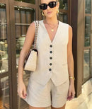 Conjunto Alfaiataria Feminino Short e Colete - Cristine Nude